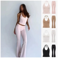 Ensemble pantalon long légèrement évasé et respirant à séchage rapide pour femme, avec sangle de cou, idéal pour le yoga et le Pilates – Vêtements de marque