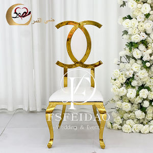 Silla de banquete de comedor de acero inoxidable con marco dorado cruzado para boda - Product Image 2