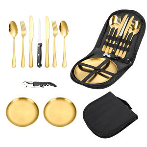 पोर्टेबल कैंपिंग रसोई बर्तन स्थापित सिल्वरवेयर किट कटलरी आयोजक बर्तन साफ 20 टुकड़ा मेस किट - Product Image 6