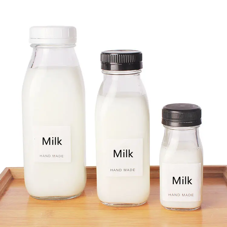 מותג KDG בקבוק חלב מרובע צרפתי בקבוקי מיץ סיטונאי 300 מ""ל 500 מ""ל 1000 מ""ל בקבוק זכוכית חלב עם פקק