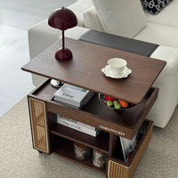 Table d'appoint mobile en bois massif, table basse relevable de style bus, meuble d'appoint de salon, chariot de service inspiré du style mi-siècle