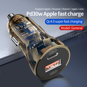 Cargador de Coche Transparente con Doble USB de 12V-24V, 30W PD + QC4.0, Carga Súper Rápida para Apple, Huawei, Xiaomi, Oppo, Vivo - Product Image 2