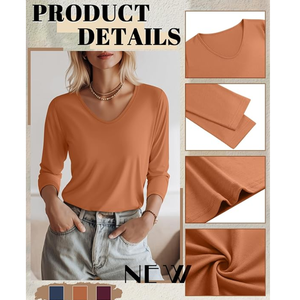 Camiseta de Mujer de Manga Larga con Cuello Redondo, Elástica y Acanalada, Estilo Casual Básico - Product Image 4