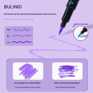 Juego de 12 Marcadores de Doble Punta con Purpurina <span class=keywords><strong>Bicolor</strong></span>, Rotuladores de Acuarela para Diario, Solubles en Agua, No Borrables, 24-96 Colores - Product Image 5