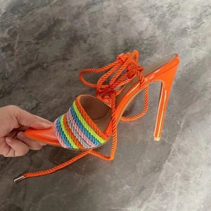 Sandali <span class=keywords><strong>con</strong></span> <span class=keywords><strong>tacco</strong></span> alto in corda intrecciata fascia alla caviglia arancione punta a punta tacchi sottili <span class=keywords><strong>scarpe</strong></span> eleganti estive <span class=keywords><strong>scarpe</strong></span> da festa Multi colori vuote - Product Image 6