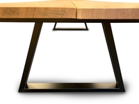 Table à manger industrielle en bois de chêne en dalle de planche trapézoïdale 2 pièces avec pieds en fer noir Table de salle à manger en bois de chêne massif