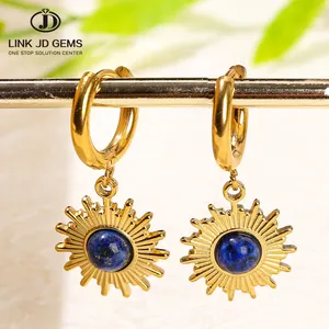 JD Bohemian Natural Stone Dangle Earring Gold Color Natural Lapis Lazuli Stainless Steel Sun Shape Earrings For Women