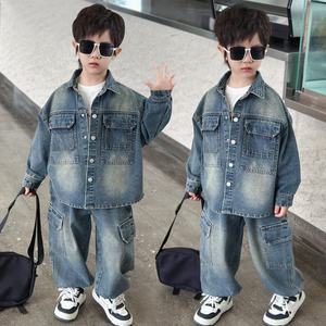 Set di <span class=keywords><strong>Abbigliamento</strong></span> Casual per Bambini in Stile Occidentale, Completo Due Pezzi con Maniche Lunghe in Denim per Ragazzi - Product Image 2