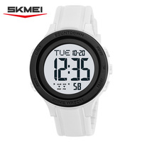 SKMEI 2458 jam tangan olahraga Digital, arloji warna putih Stopwatch waktu ganda