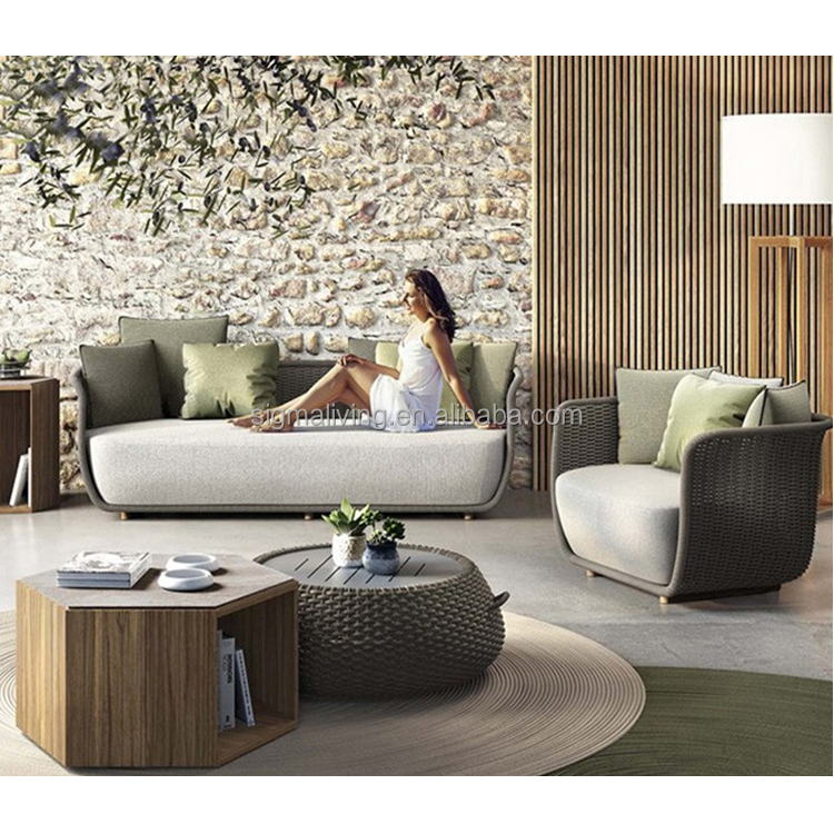 Modern Villia outdoor furniture garden set patio metal frame woven rope 3 pieces sofas sectionals