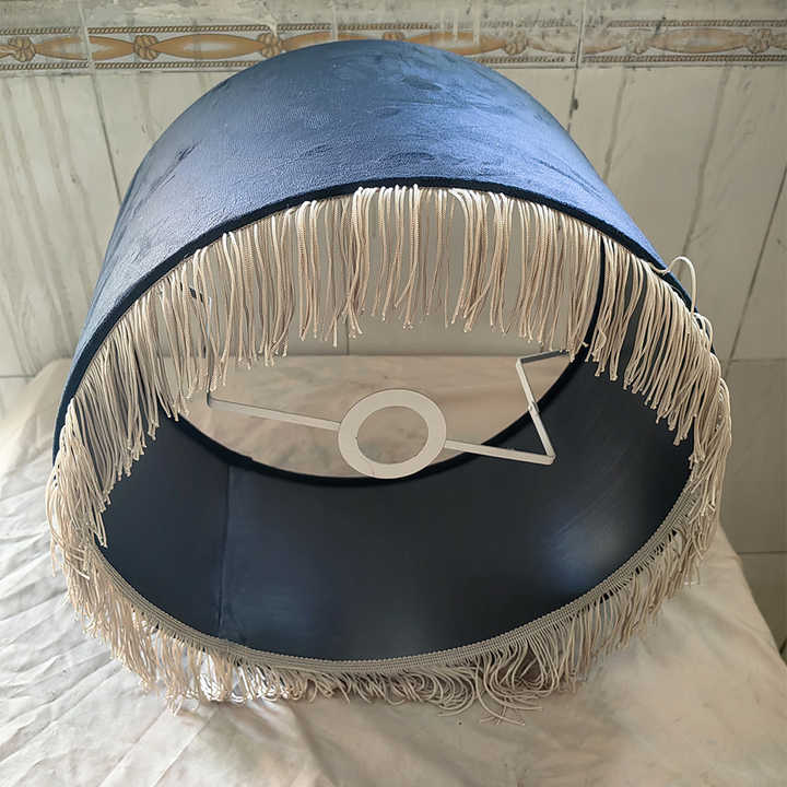 Modern Luxury Fringe Velvet Lampshade Factory Customized Blue Drum Lampshade for Home Decor Fabric Material