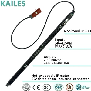 KAILES(KLS) รุ่น K44I ซีรีส์อุตสาหกรรม 3 เฟส <span class=keywords><strong>32A</strong></span> โมโนเวอร์ไนซ์ IP-PDU 24 ช่องเสียบมาตรฐานเยอรมัน แบบถอดเปลี่ยนได้ขณะใช้งาน พร้อมระบบตรวจสอบ IP และมิเตอร์วัดพลังงาน - Product Image 1