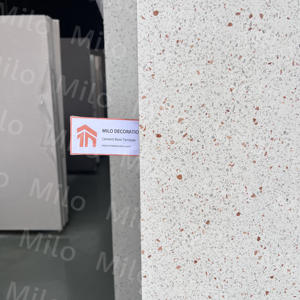Dalle de Terrazzo préfabriquée en ML-ST019 Base blanche avec galets rouges et blancs Grande dalle pour application de table de chambre à coucher - Product Image 2