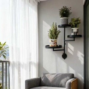 Soporte de Pared para Plantas de 3 Niveles, Soporte Metálico Circular Negro, Estante Decorativo Multifuncional para Flores de Interior - Product Image 4