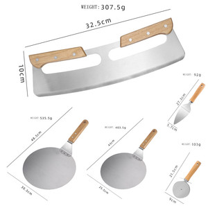 Manjia vendita calda produttore di buccia per <span class=keywords><strong>Pizza</strong></span> in acciaio inossidabile taglierina per <span class=keywords><strong>Pizza</strong></span> a buccia con spatola di trasferimento con manico in legno - Product Image 6