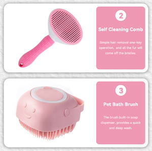 Kit pembersih mandi perawatan hewan peliharaan 5 1 sarung tangan cuci Anjing sikat mandi silikon sikat sampo anjing plastik produk pembersih hewan peliharaan Premium - Product Image 4