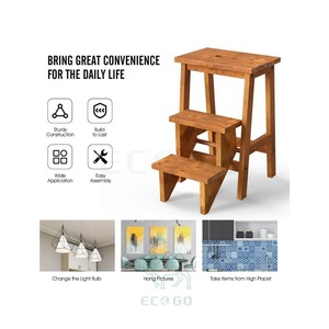 Escalera Plegable <span class=keywords><strong>de</strong></span> 3 Peldaños <span class=keywords><strong>de</strong></span> Buena Calidad, 3 en 1, Escalera <span class=keywords><strong>de</strong></span> Madera con Asa, Pedal Antideslizante, Estante para Flores, para Cocina, Biblioteca, Garaje - Product Image 2