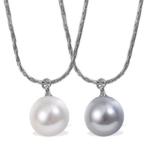 Korean Style Single Imitation Pearl Round Pendant <b>Necklace</b> For Women Stainless Steel Everyday Wear Grey White <b>Bead</b> <b>Necklace</b> - Product Image 5
