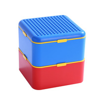Boîte à lunch pour enfants de style blocs de construction créatifs, 2 étages, étanche, compatible micro-ondes, en PP de qualité alimentaire, avec ustensiles pour l'école