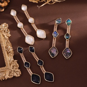 Boucles d'oreilles originales rétro en coquille d'ormeau pour femmes, boucles d'oreilles pendantes en nacre texturée de style occidental - Product Image 1