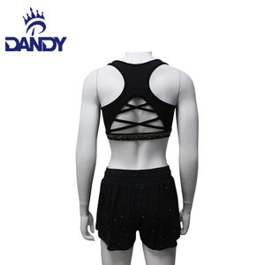 Haute qualité pom-pom girl pratique personnalisé <span class=keywords><strong>Train</strong></span> uni noir avec strass logo Cheer débardeurs et shorts uniforme porter - Product Image 5