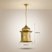 Suspension LED carrée moderne en fer marocain avec abat-jour en verre, finition bronze antique, style vintage arabe, pour salon