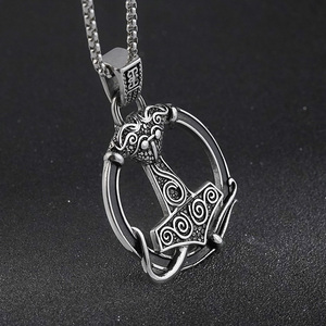 Viking Thor Hammer Pendant Necklace Antique Silver Plated Stainless Steel Men's Vintage Themed Charm Jewelry Gift - Product Image 4