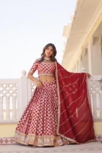 Designer Dyeable Pure <b>Viscose</b> Jacquard <b>Fabric</b> Lehenga Choli & Dupatta Set With Sequins Embroidered Work Bridal Lehenga Choli - Product Image 3