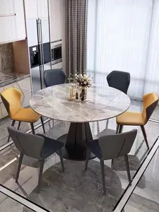 Modern sinterlenmiş taş gri mermer seramik yuvarlak katlanır genişletilebilir yemek masası