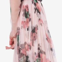 Usine Nouvelle Arrivée Haute Qualité Personnalisé 100% Polyester Longuette Tulle Fleur Imprimer Volants Midi Jupe