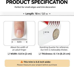 Moulures murales autocollantes 10 pieds - Moulures flexibles en <span class=keywords><strong>PVC</strong></span> auto-adhésives pour murs, plinthes, miroirs, décoration intérieure - Product Image 4