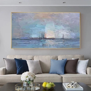 100% dipinto a mano soggiorno Decor paesaggio astratto tramonto moderno di grandi dimensioni personalizzato pittura a olio a mano astratta senza cornice - Product Image 4