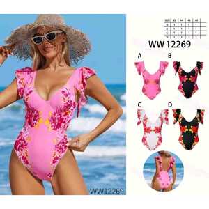 Costume da bagno intero HDJ con stampa floreale, scollo a V profondo, volant, controllo della pancia, costume da bagno da donna, taglia 38 40 42 44 - Product Image 2