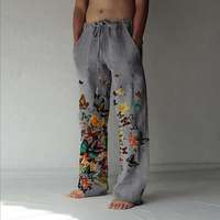 Pantalones Jogger de Pierna Recta con Estampado Gráfico de Mariposas y Logotipo Personalizado para Hombre, Estilo Streetwear, Lavado Ácido, con Efecto Acampanado