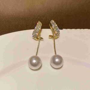 S925 argent plaqué or nouvelle marée mode diamant perle boucle d'oreille tempérament féminin Simple boucle d'oreille - Product Image 5