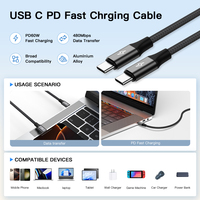 Câble UNIEAN C vers C 60W, charge rapide, transfert de données, cordon de charge durable en nylon tressé, compatible avec les tablettes et ordinateurs portables Android