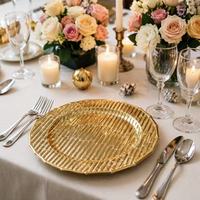 Assiette de Présentation en PP Électroplaqué Durable à Vente Rapide 2026, Technique Pigmentée, Motif Bambou Style Américain pour Banquets de Mariage