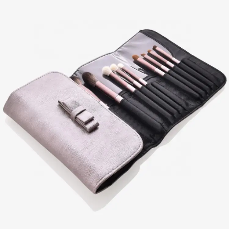 Sialia Own Name 12PCs Makeup Brushes Set With PU Pouch Wood Handle Professional Pony Brushes for Women Face Eyeshadow
