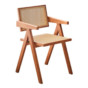 Nordic Style Solid Wood Woven Rattan <b>Chair</b> with <b>Retro</b> Backrest Simple Modern Hotel Dining Wooden Dining Chairse and Kitchen Use - Product Image 1