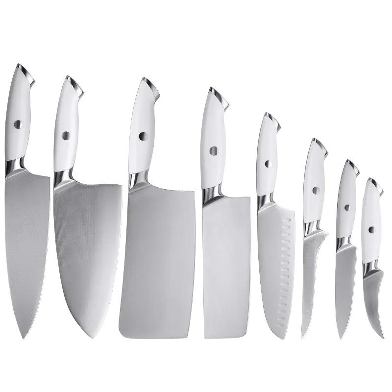 FINDKING OEM ODM Kitchen Knife Set 8 pcs Meat Cutting Knives ABS Full Tang Handle Stainless Steel Sharp Cooking Chef Knife Set