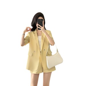 Women's Short Sleeve Blazer Set Summer Lightweight Breathable Woven Office Lady Suit Shorts Two Piece Professional Workwear - Product Image 5