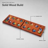 Jeu de société Mancala en bois pliable avec pierres en verre colorées, jeu de stratégie pour deux joueurs, jeu familial pour enfants et adultes, idéal pour les voyages