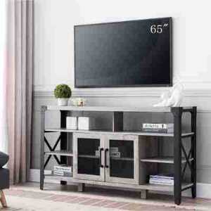 Steel and wood structure <b>TV</b> cabinet with iron mesh door, minimalist industrial style, home entertainment center, cross-border - Product Image 2