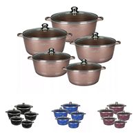 Vente flash : Ensemble de 10 casseroles de style vintage en aluminium moulé sous pression avec revêtement antiadhésif en marbre et couvercle en verre