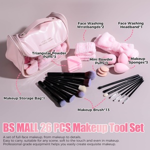 Juego de herramientas de maquillaje para mujeres y niñ<span class=keywords><strong>as</strong></span>, conjunto de regalo, brochas de maquillaje profesionales, soplo de polvo, diademas para lavarse la cara, bolsa de maquillaje, BS-MALL - Product Image 5