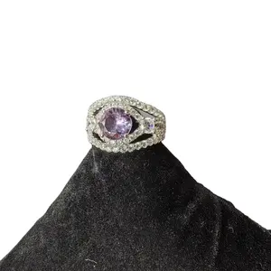 银锆戒指宝石戒指套装紫水晶订婚戒指时尚女性饰品定制