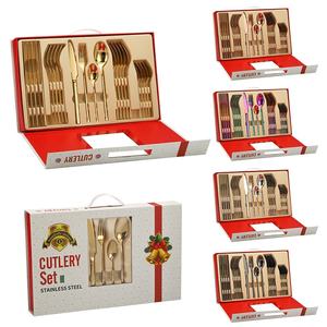 Ensemble de couverts nordiques en acier inoxydable 304 couleur or rose, 24 pièces, <span class=keywords><strong>Laguiole</strong></span>, pour Noël - Product Image 3