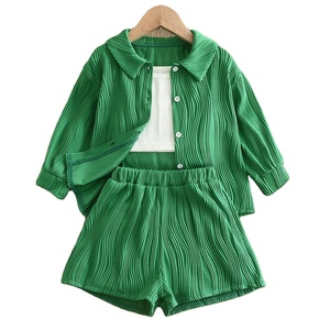2024 primavera estate Boutique per bambini vestiti per <span class=keywords><strong>bambina</strong></span> gilet bianco verde manica lunga camicia <span class=keywords><strong>Shorts</strong></span> 3 pz abbigliamento moda per bambini - Product Image 1