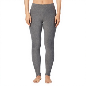 Leggings de punto gris sólido de cintura alta y largo completo, elásticos, estilo básico, ropa de mujer para todas las estaciones - Product Image 3