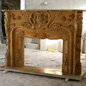 Villa européenne Hôtel Intérieur Maison Déco Pierre Naturelle Beige Marbre Cheminée Cheminée Surround avec Sculpture Complexe - Product Image 1